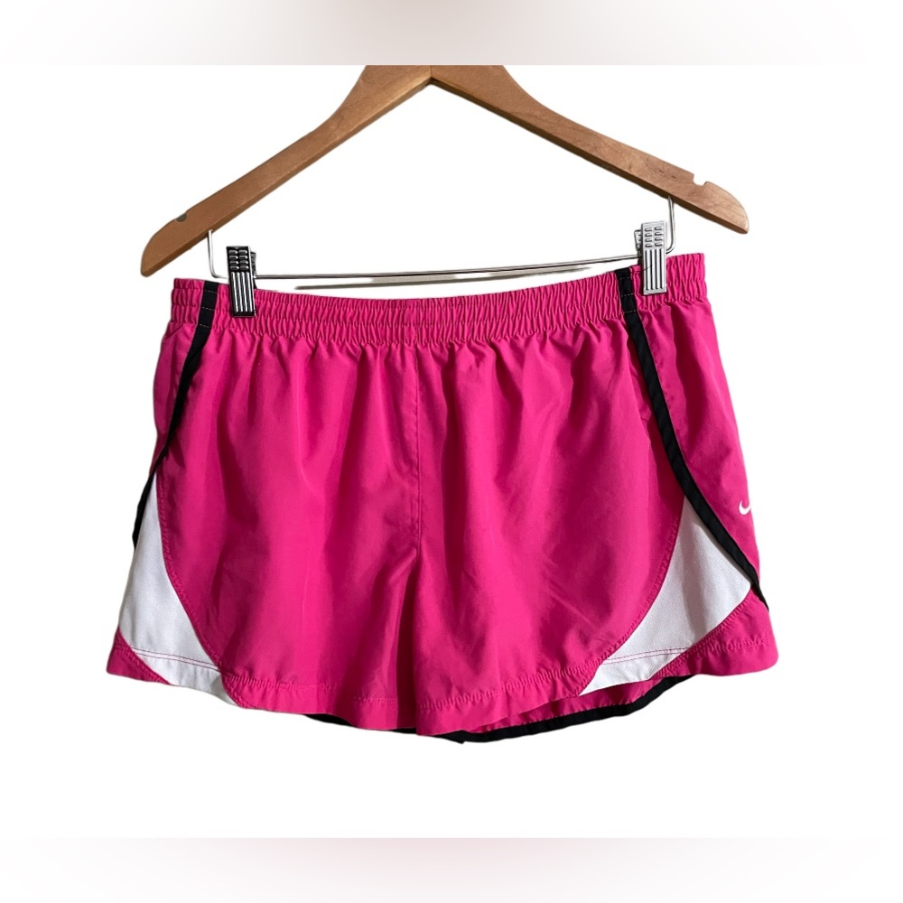 Nike: Pink, Black and White Athletic Running Track Shorts